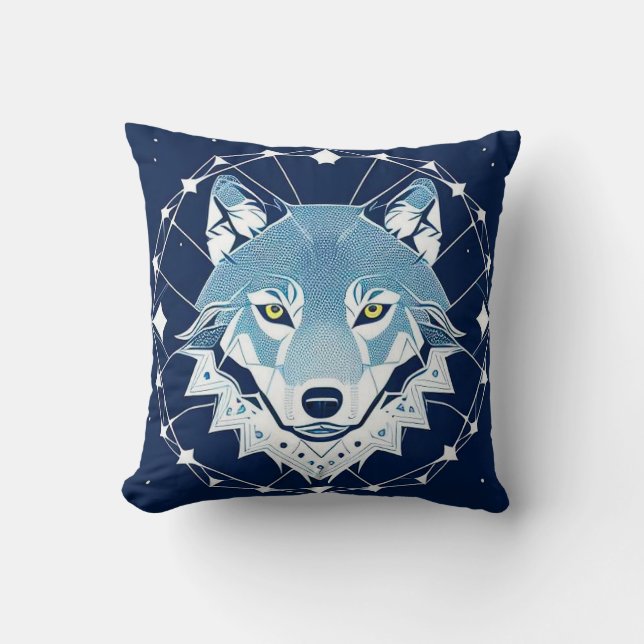 Geometric Illustration of a Wolf Cushion (Front)
