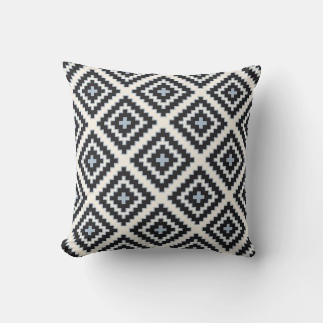 Geometric in Blue Black Cream Cushion (Front)