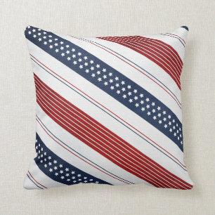Geometric Independence Day Diagonal Stripes Cushion