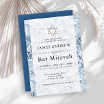 Geometric Indigo Pattern Watercolor Bar Mitzvah Invitation<br><div class="desc">This chic and modern Bar Mitzvah invitation features a white background with a geometric pattern in indigo blue. Personalise it for your needs. You can find matching products at my store.</div>