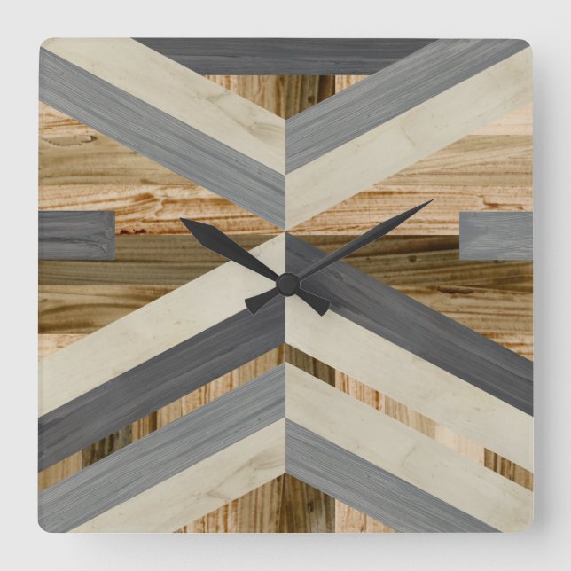 Geometric Inlay Square Wall Clock (Front)