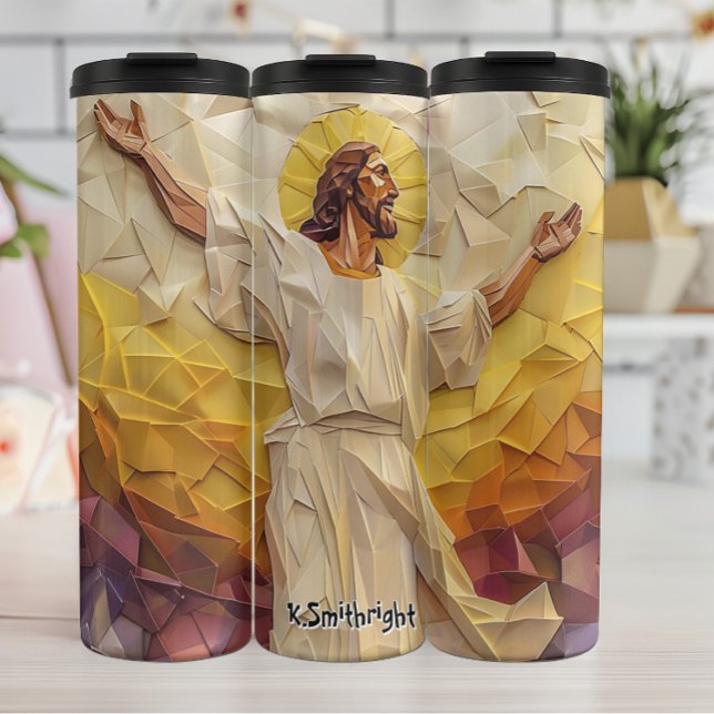 Geometric Jesus Christ with Golden Halo Thermal Tumbler (Creator Uploaded)