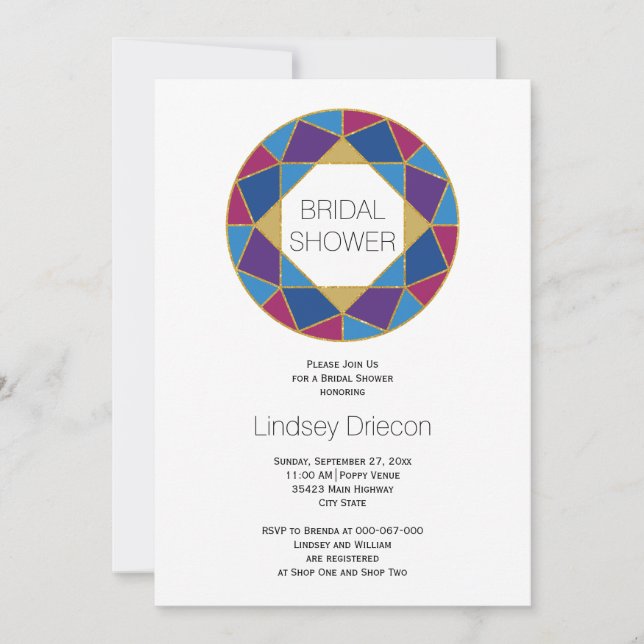 Geometric jewel tones modern wedding bridal shower invitation (Front)