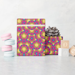Geometric Kaleidoscopic Mandala Yellow and Pink Wrapping Paper