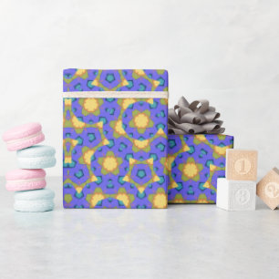 Geometric Kaleidoscopic Mandala Yellow and Purple Wrapping Paper