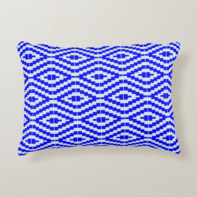 Geometric Kente Bright Blue, White, Decorative Cushion (Front)