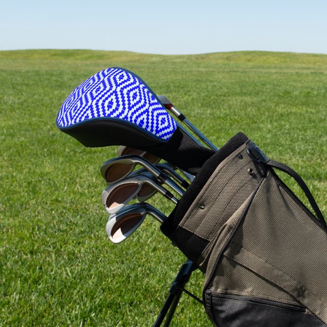 Geometric Kente Bright Blue, White, Golf Head Cover (In Situ)