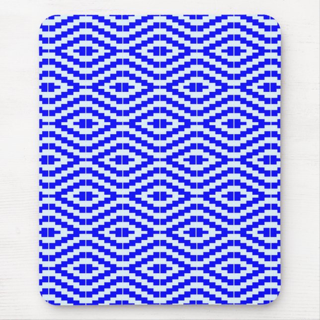Geometric Kente Bright Blue, White, Mouse Pad (Front)