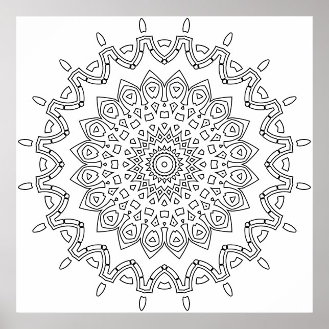 Geometric Lace Mandala Colouring Page Pattern Art Poster (Front)