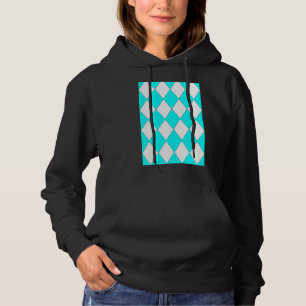 Geometric Large Harlequin Pattern Aqua And White Hoodie