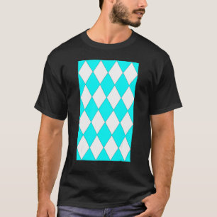 Geometric Large Harlequin Pattern Aqua And White T-Shirt