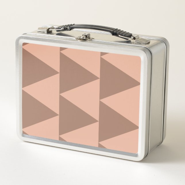 Geometric Large Triangles Mocha Mousse Dusty Pink Metal Lunch Box (Front)