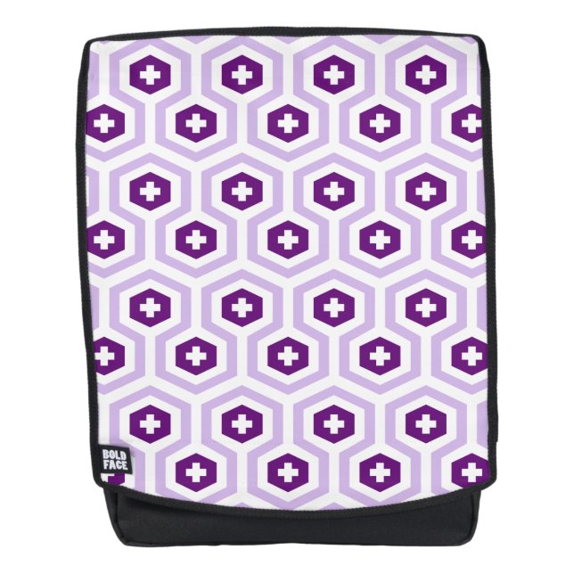 Geometric Lavender Purple Hexagon & Cross Pattern Backpack (Front)