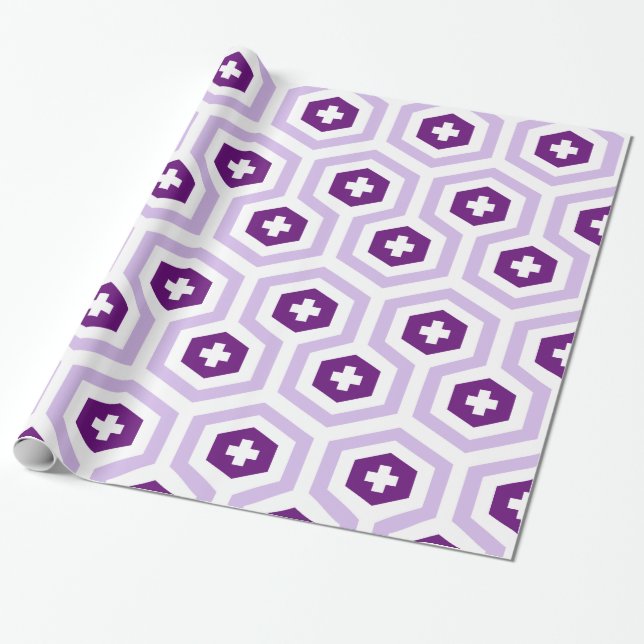 Geometric Lavender Purple Hexagon & Cross Pattern Wrapping Paper (Unrolled)