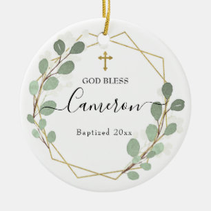 Geometric Leaf Greenery Baptised Ceramic Ceramic Tree Decoration
