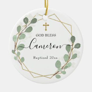Geometric Leaf Greenery Baptised Ceramic Tree Decoration