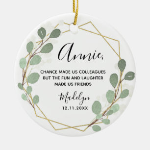 Geometric Leaf Greenery colleagues Christmas Ceramic Tree Decoration
