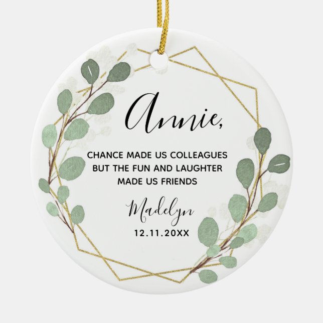 Geometric Leaf Greenery colleagues Christmas Ceramic Tree Decoration (Front)