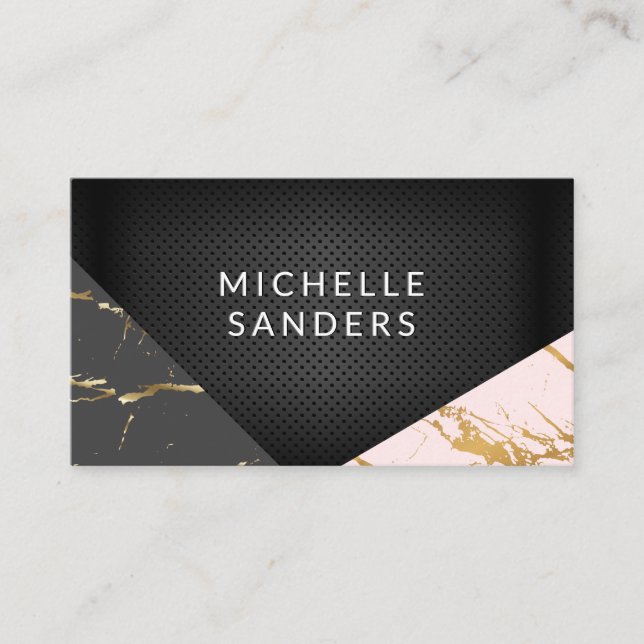 Geometric Leather Mesh | Gold Marble Business Card (Front)