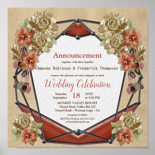 Geometric Leather & Suede Texture Art Wedding Poster (Front)