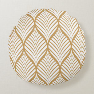 Geometric Leaves Vintage Seamless Illustration Round Cushion