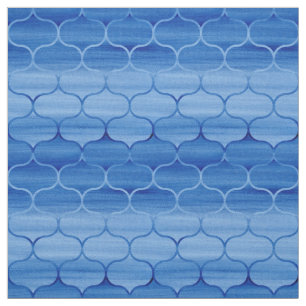 Geometric Light to Dark Blue Painted Ogee Pattern Fabric