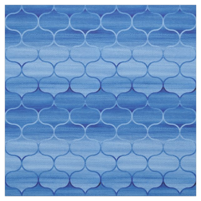 Geometric Light to Dark Blue Painted Ogee Pattern Fabric (Swatch)