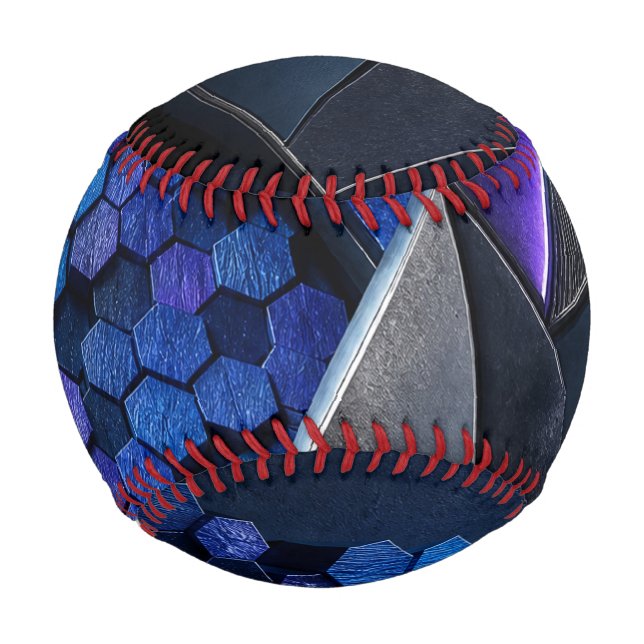 Geometric Lightning Bolt of Sapphire Hexagons Baseball (Front)
