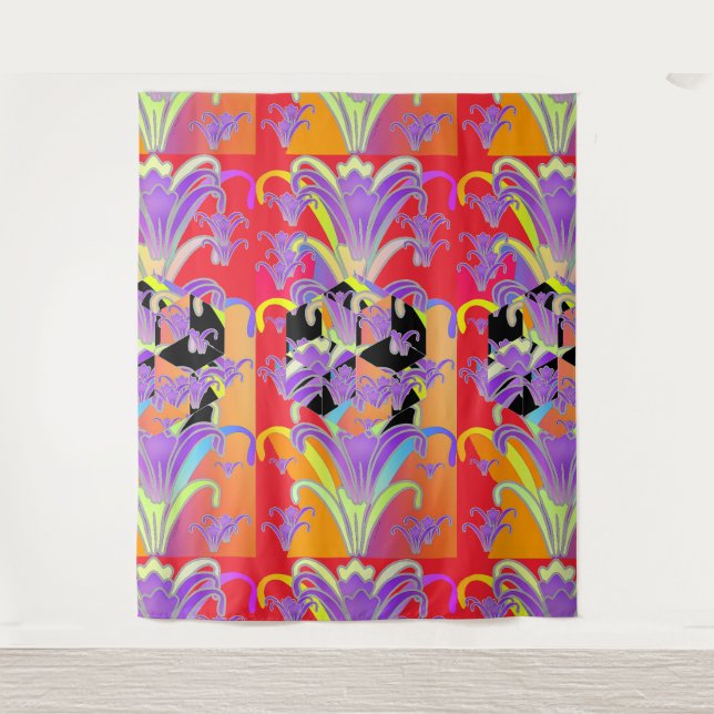 Geometric Lilies Red  Tapestry (Front)