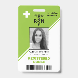 Geometric lime green triangles Registered nurse RN ID Badge