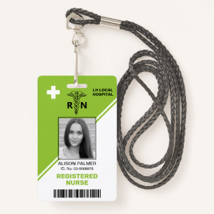 Geometric lime green triangles Registered nurse RN ID Badge