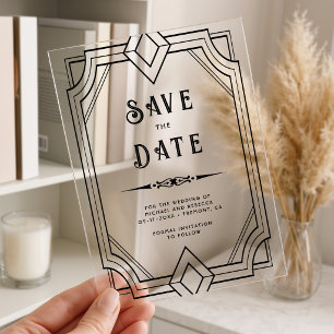 Geometric Line Art Deco Wedding Save the Date Acrylic Invitations