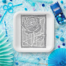 Geometric Line Art Rose Botanical Paper Plates