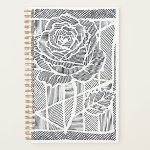 Geometric Line Art Rose Flower Spiral Planner