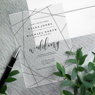 Geometric Line Art Wedding Silver/Black ID648 Acrylic Invitations