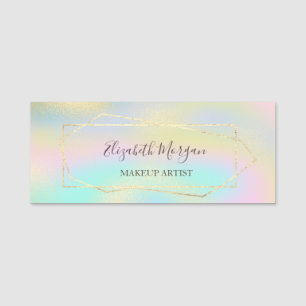 Geometric Lines,Colourful Holographic Makeup artis Name Tag