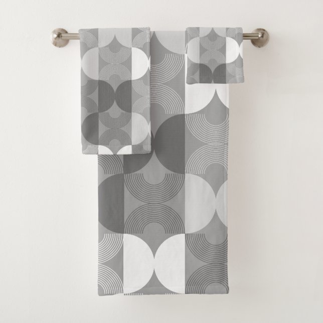 Geometric lines Mid Century modern 50s grey Bath Towel Set (Insitu)