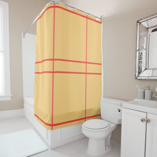 Geometric Lines Pastel Yellow Orange Peach Shower Curtain (In Situ)