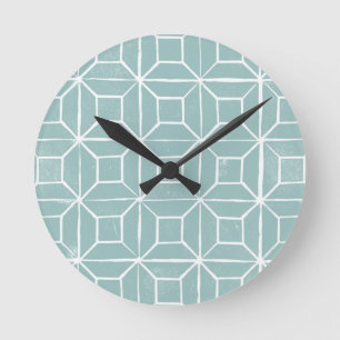 Geometric lino - duck blue.JPG Round Clock