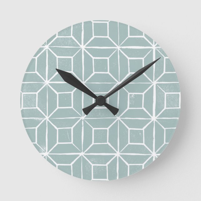 Geometric lino - duck blue.JPG Round Clock (Front)