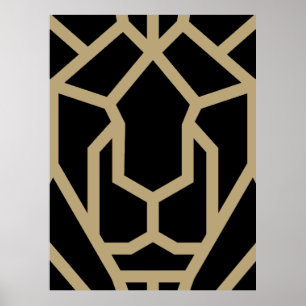 geometric lion abstract animal modern art black poster