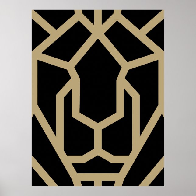geometric lion abstract animal modern art black poster (Front)