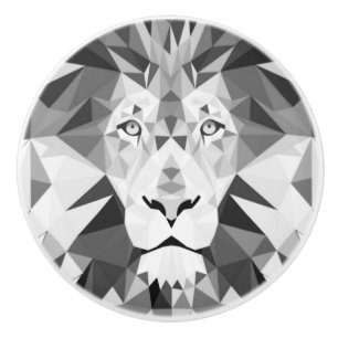 Geometric Lion Black and White Ceramic Knob