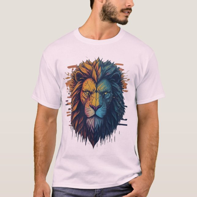 Geometric Lion Glitch Art T-Shirt (Front)