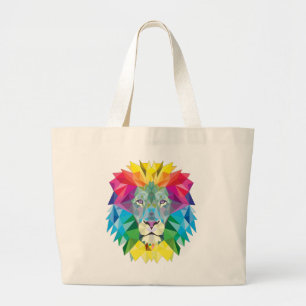 Geometric Lion Head Large Tote Bag