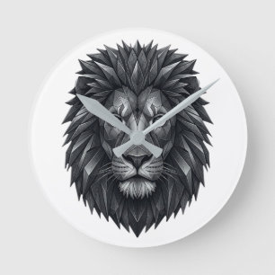 Geometric Lion King - Metallic Mandala Line Art Round Clock