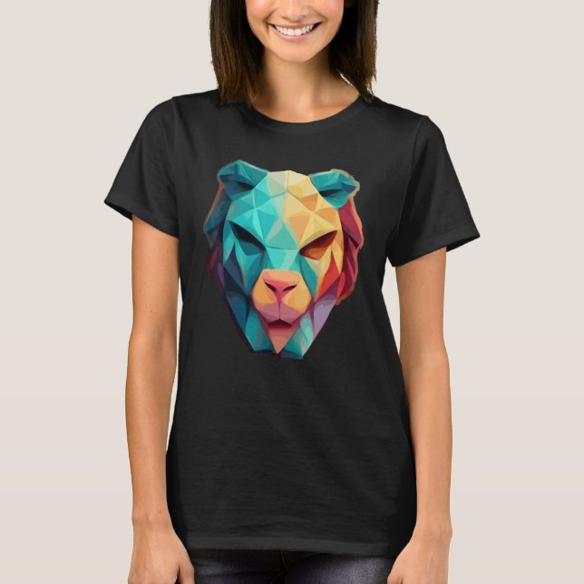 Geometric Lion Polygon Low Poly Lions Face 1 T-Shirt (Front)