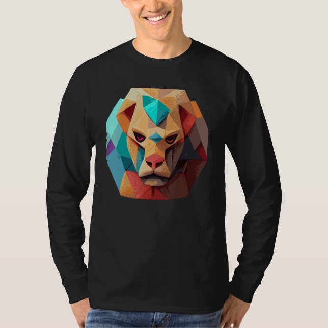 Geometric Lion Polygon Low Poly Lions Face 2 T-Shirt (Front)