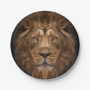 Geometric Lion Portrait Paper Plate