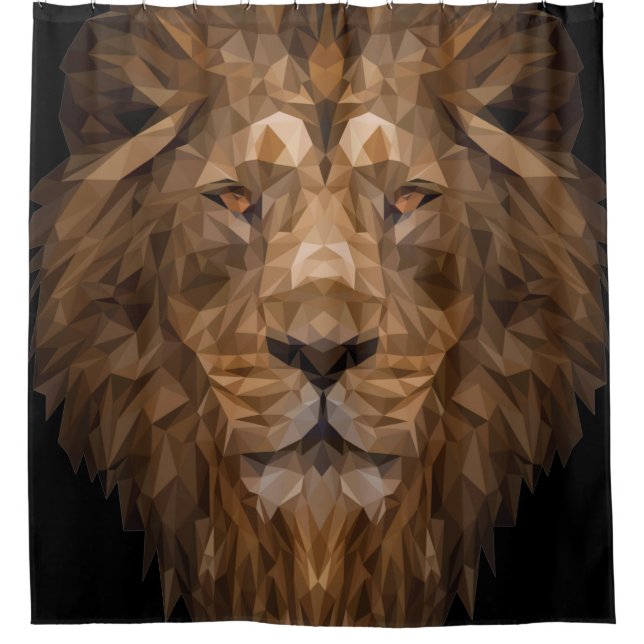 Geometric Lion Portrait Shower Curtain (Front)